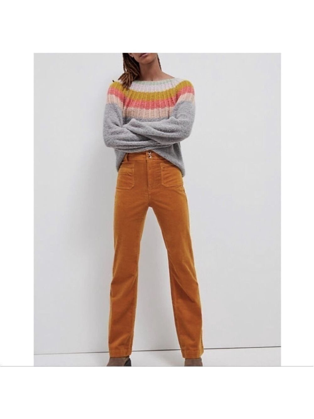 Anthropologie Pilcro Bootcut Corduroy Pants High Rise Jeans Patch Pockets Sz 27